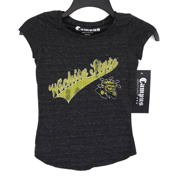 Wichita State Campus Couture Girls T-Shirt Shirt Black Yellow Short Sleeve S New - Picture 1 of 6